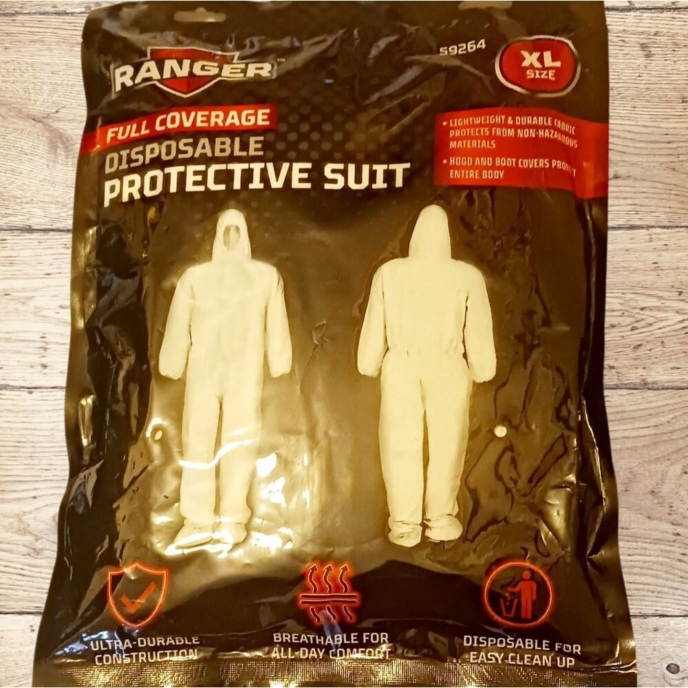 Protective Suit Liquid Resistant Breathable Fabrics with Hood & Boot Covers. XL